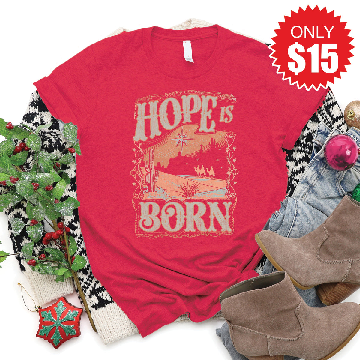 Hope Is Born Tee - Heather Scarlet - 15 product image 1