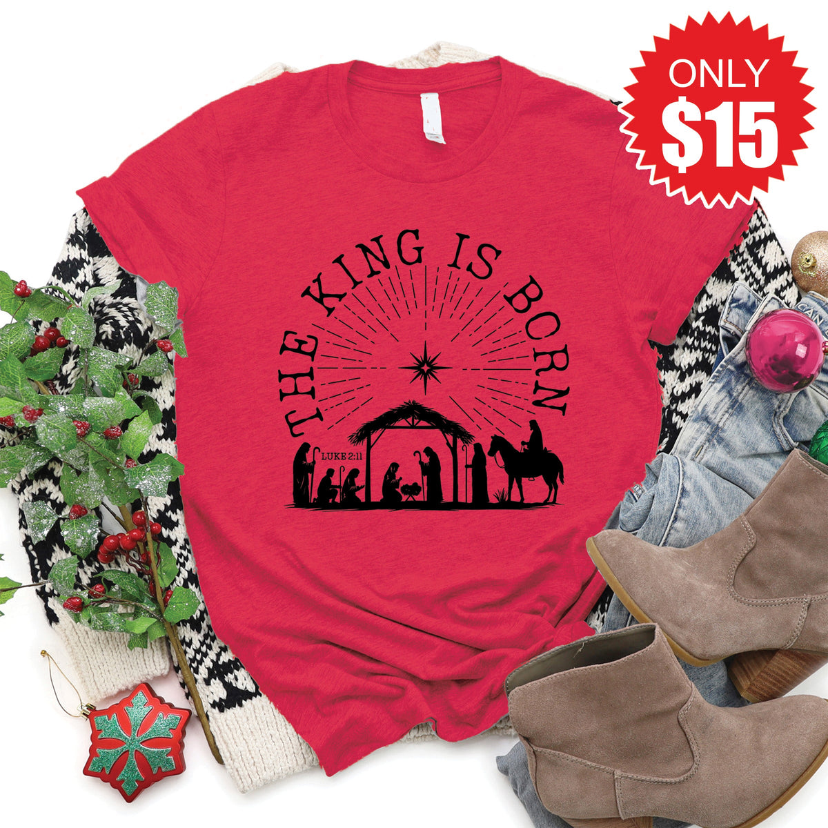 The King Is Born Tee - Heather Scarlet - 15 product image 1
