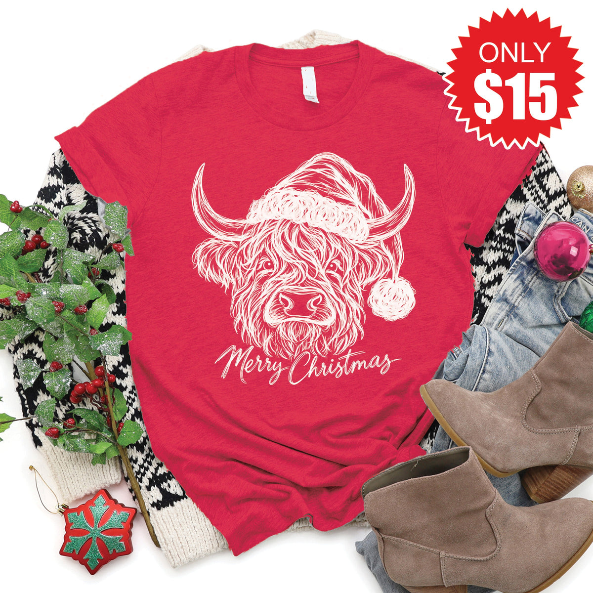 Highland Cow Tee - Heather Scarlet - 15 product image 1