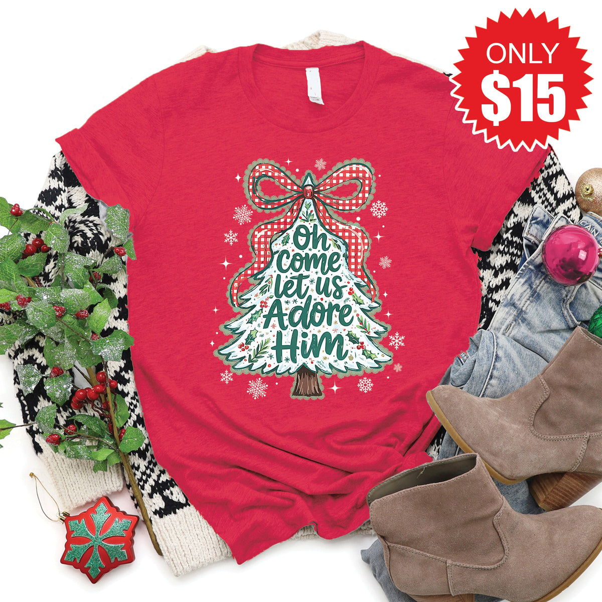 Let Us Adore Him Tee - Heather Scarlet - 15 product image 1