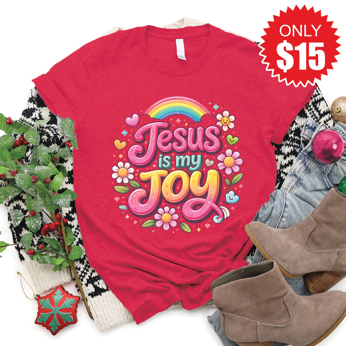 Jesus Is My Joy Tee - Heather Scarlet - 15 product image 1