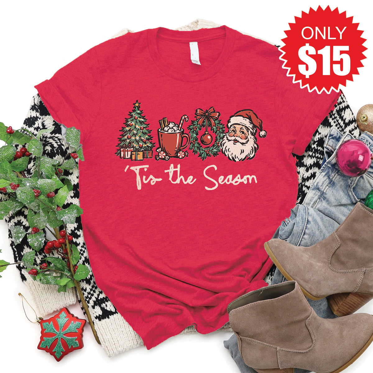 Tis The Season Tee - Heather Scarlet - 15 product image 1