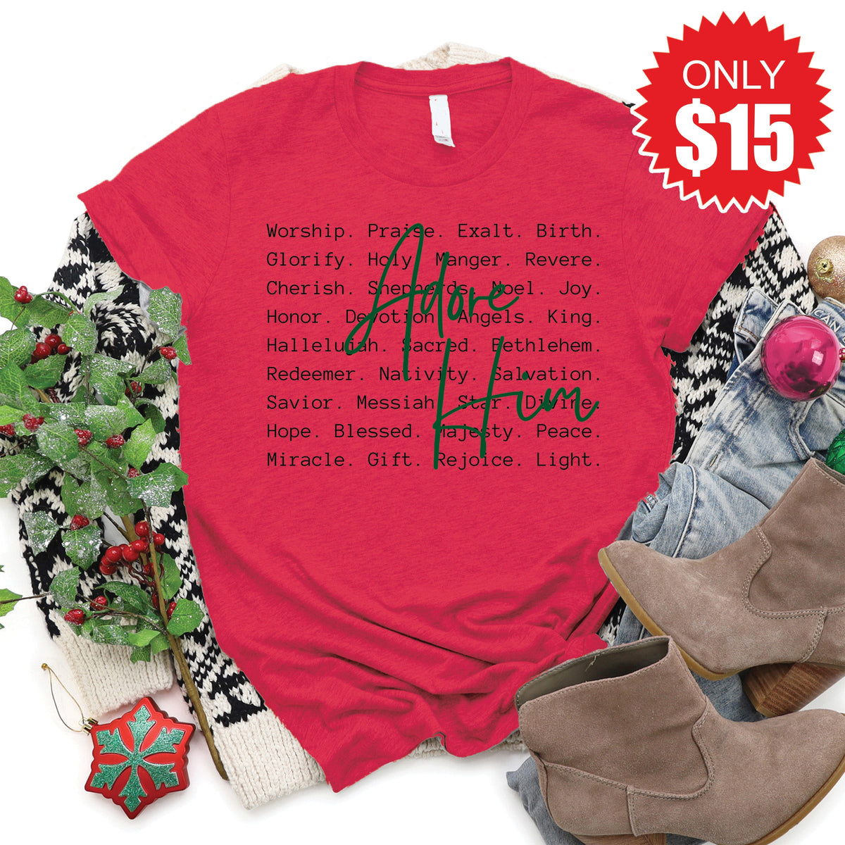 Adore Him Tee - Heather Scarlet - 15 product image 1