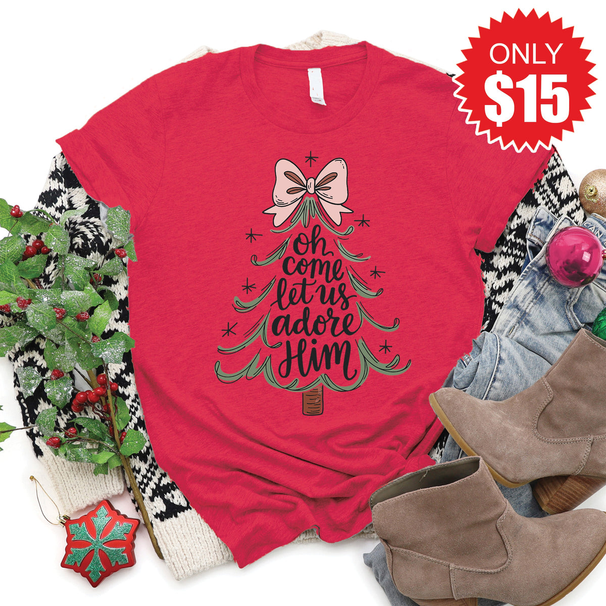 Let Us Adore Him Tee - Heather Scarlet - 15 product image 1