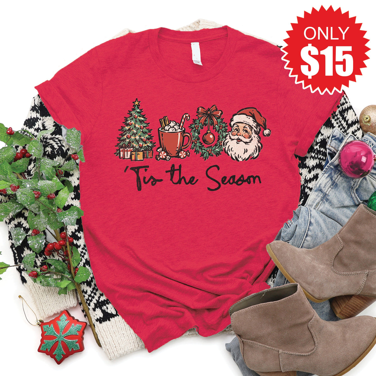 Tis The Season Tee - Heather Scarlet - 15 product image 1