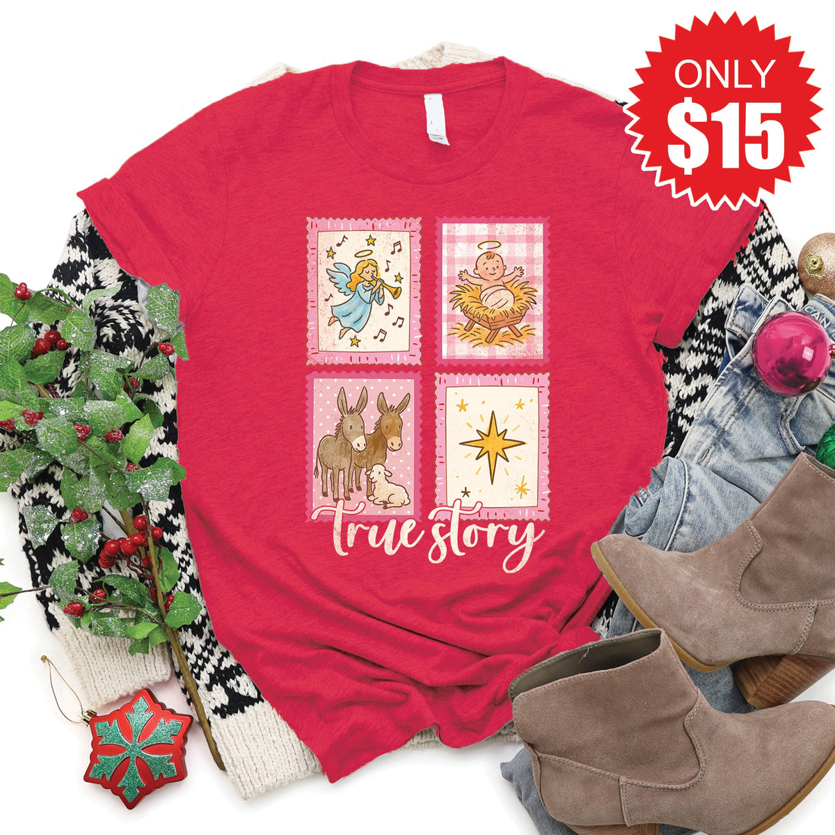 True Story Stamps Tee - Heather Scarlet - 15 product image 1