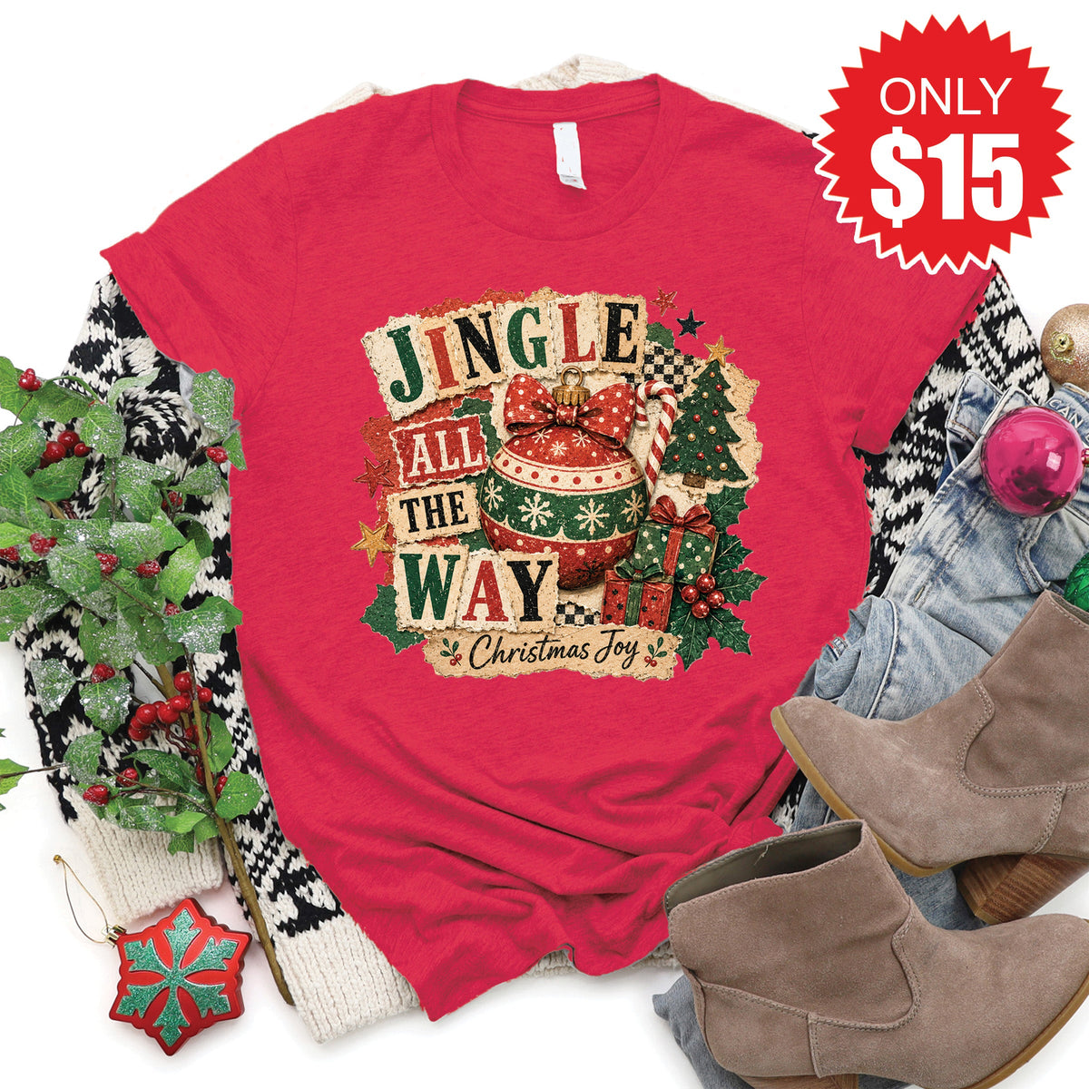 Jingle All The Way Tee - Heather Scarlet - 15 product image 1