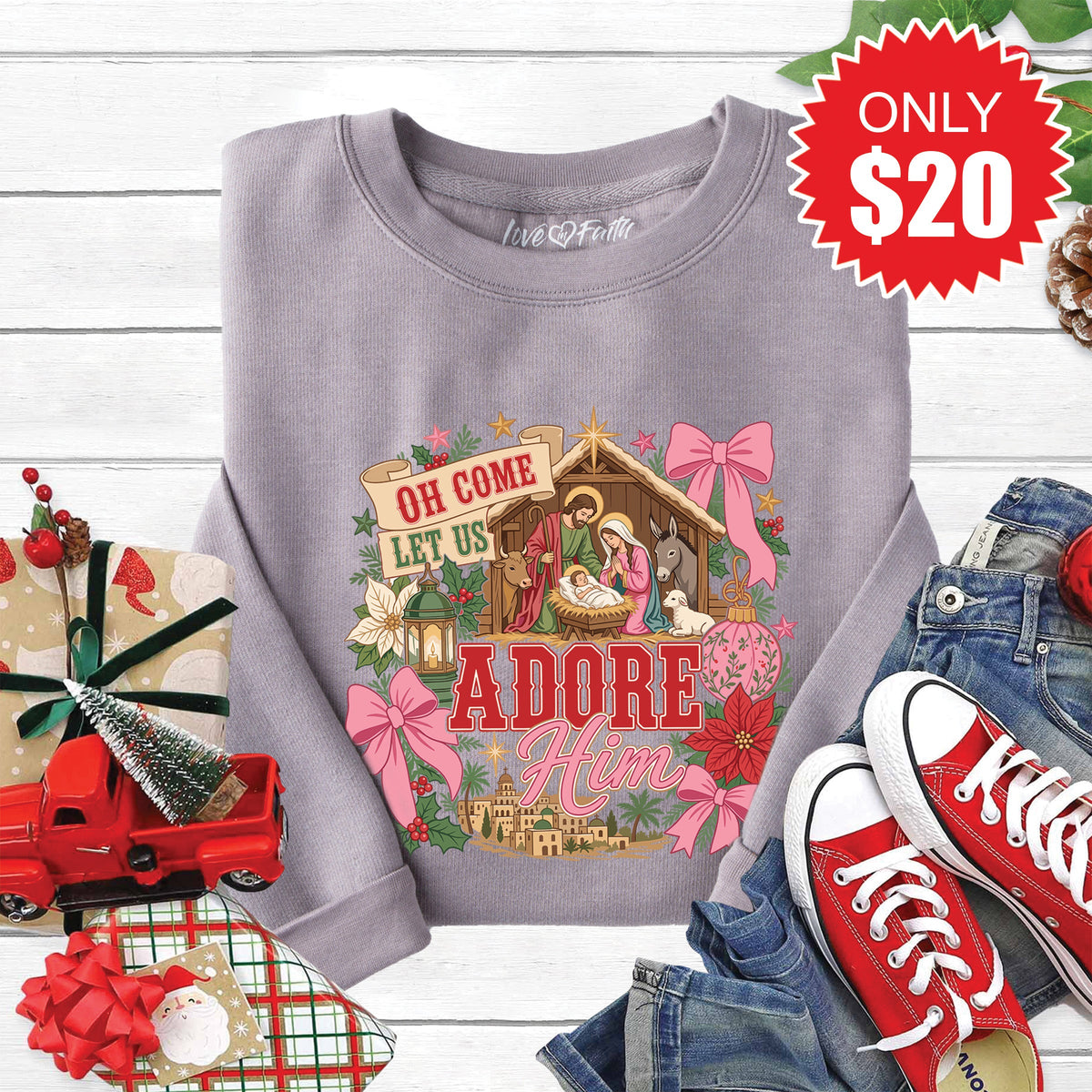 Oh Come Let Us Adore Him Sweatshirt - Heather Storm - 20 product image 1