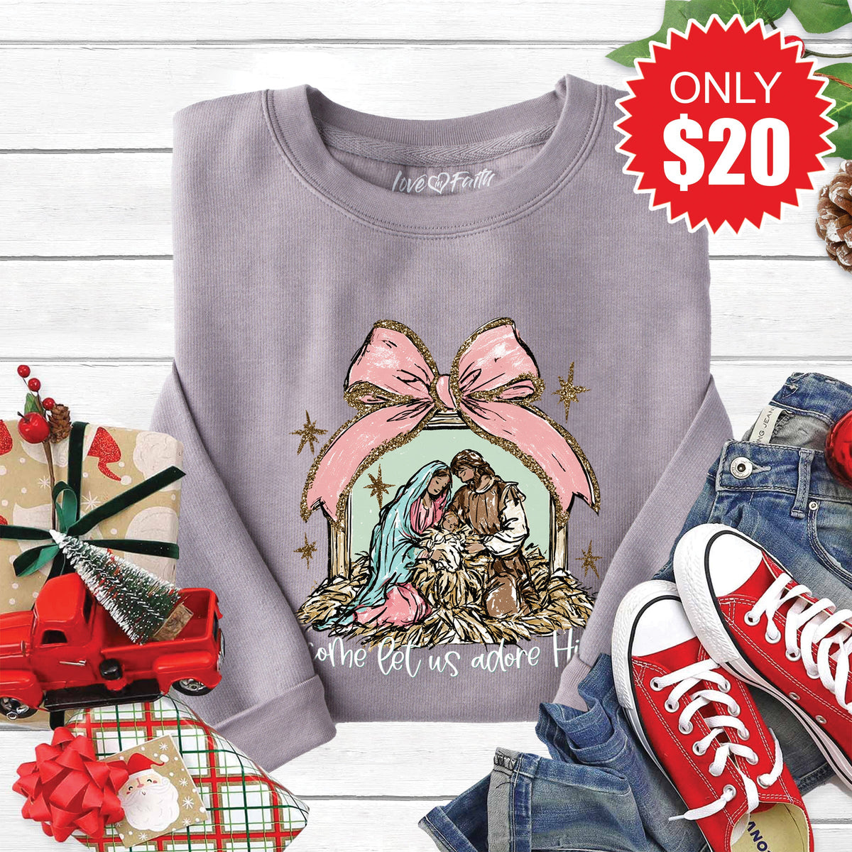 O Come Let Us Adore Him Sweatshirt - Heather Storm - 20 product image 1