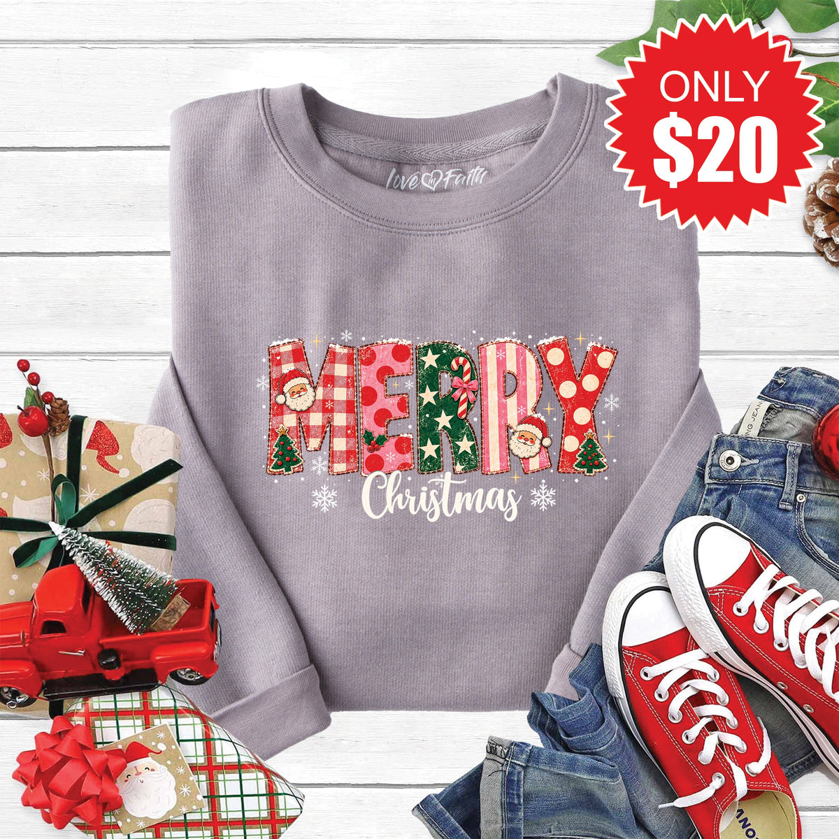 Merry Christmas Sweatshirt - Heather Storm - 20 product image 1