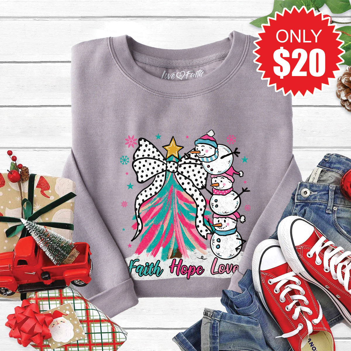 Faith Hope Love Snowman Sweatshirt - Heather Storm - 20 product image 1