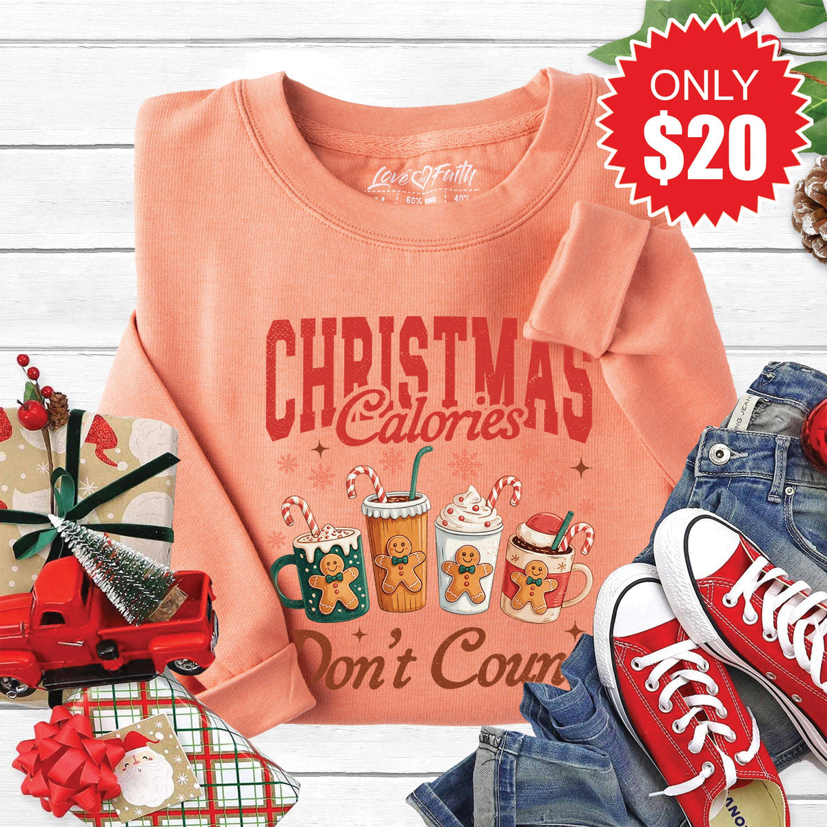 Christmas Calories Sweatshirt - Heather Terracotta - 20 product image 1