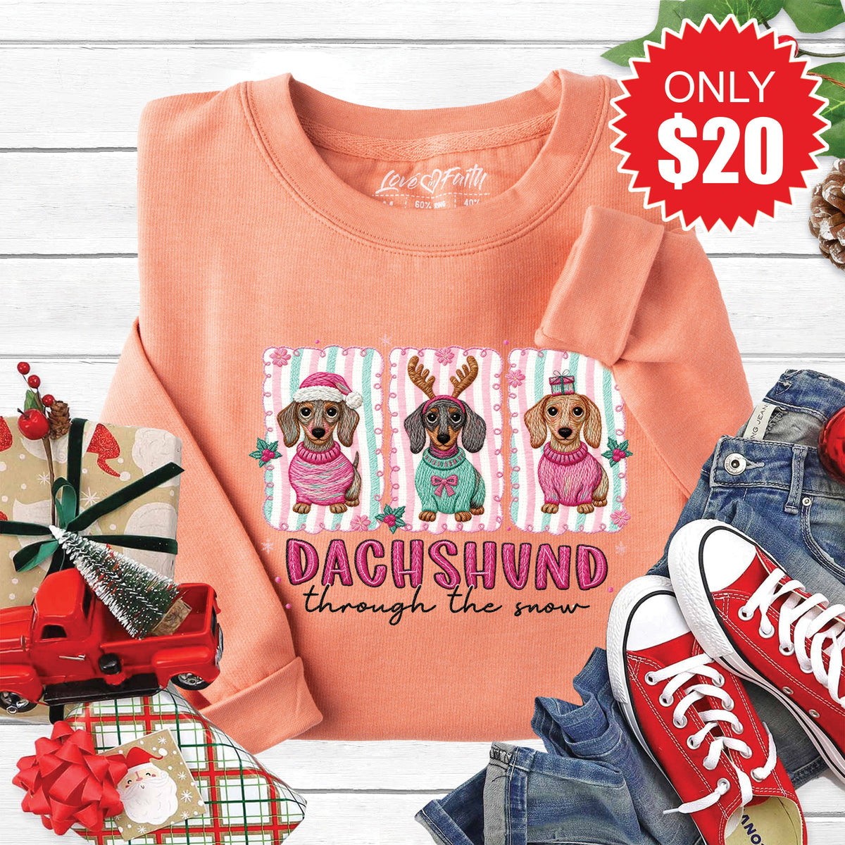 Dachshund Through The Snow Sweatshirt - Heather Terracotta product image 1