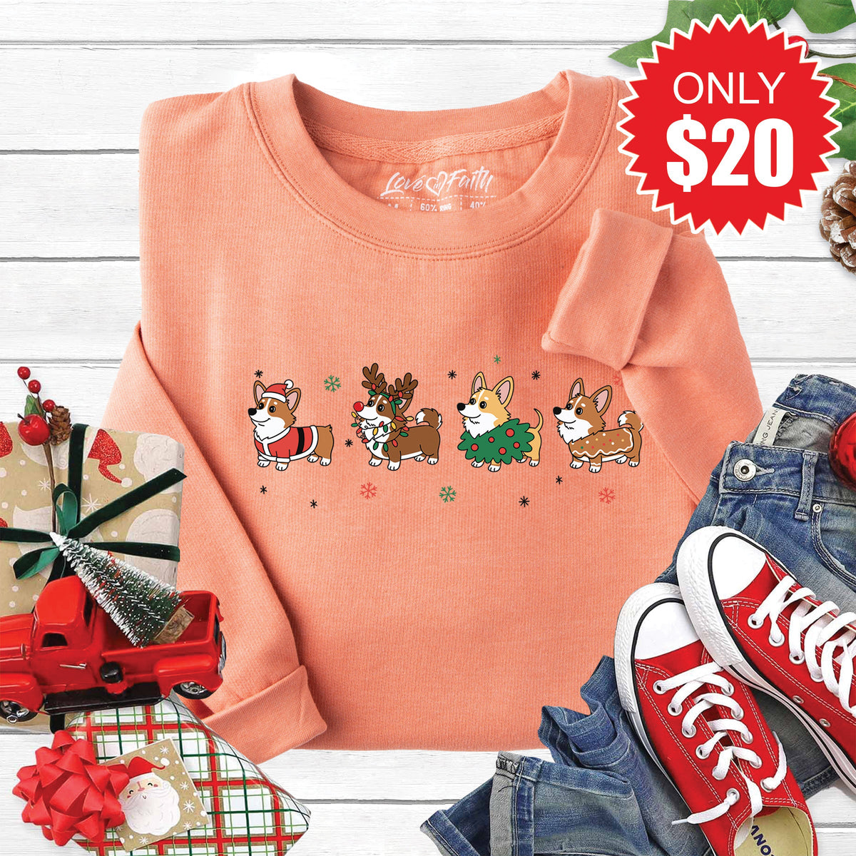 Christmas Corgi Sweatshirt - Heather Terracotta - 20 product image 1