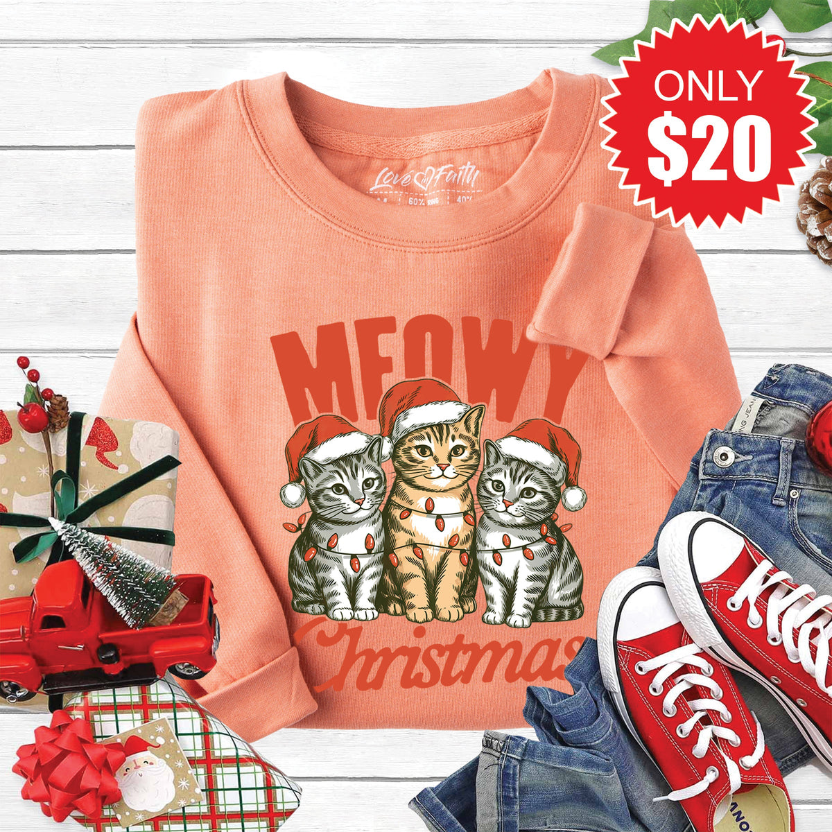 Meowy Christmas Sweatshirt - Heather Terracotta - 20 product image 1