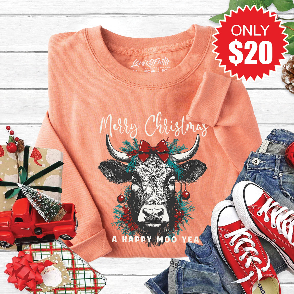Happy Moo Year Sweatshirt - Heather Terracotta - 20 product image 1