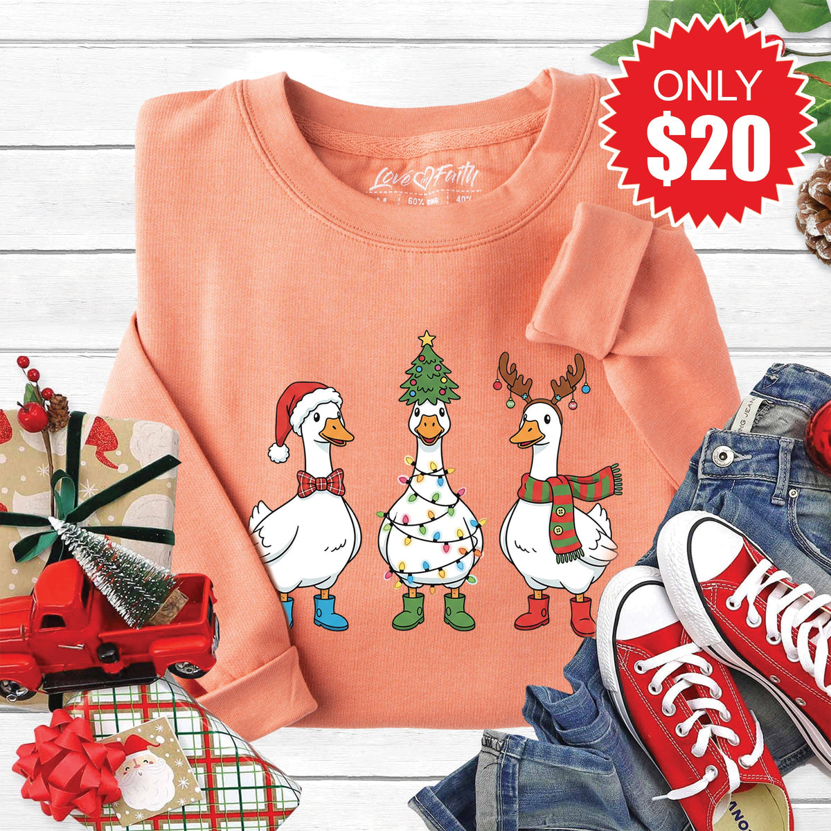 Christmas Ducks Sweatshirt - Heather Terracotta - 20 product image 1
