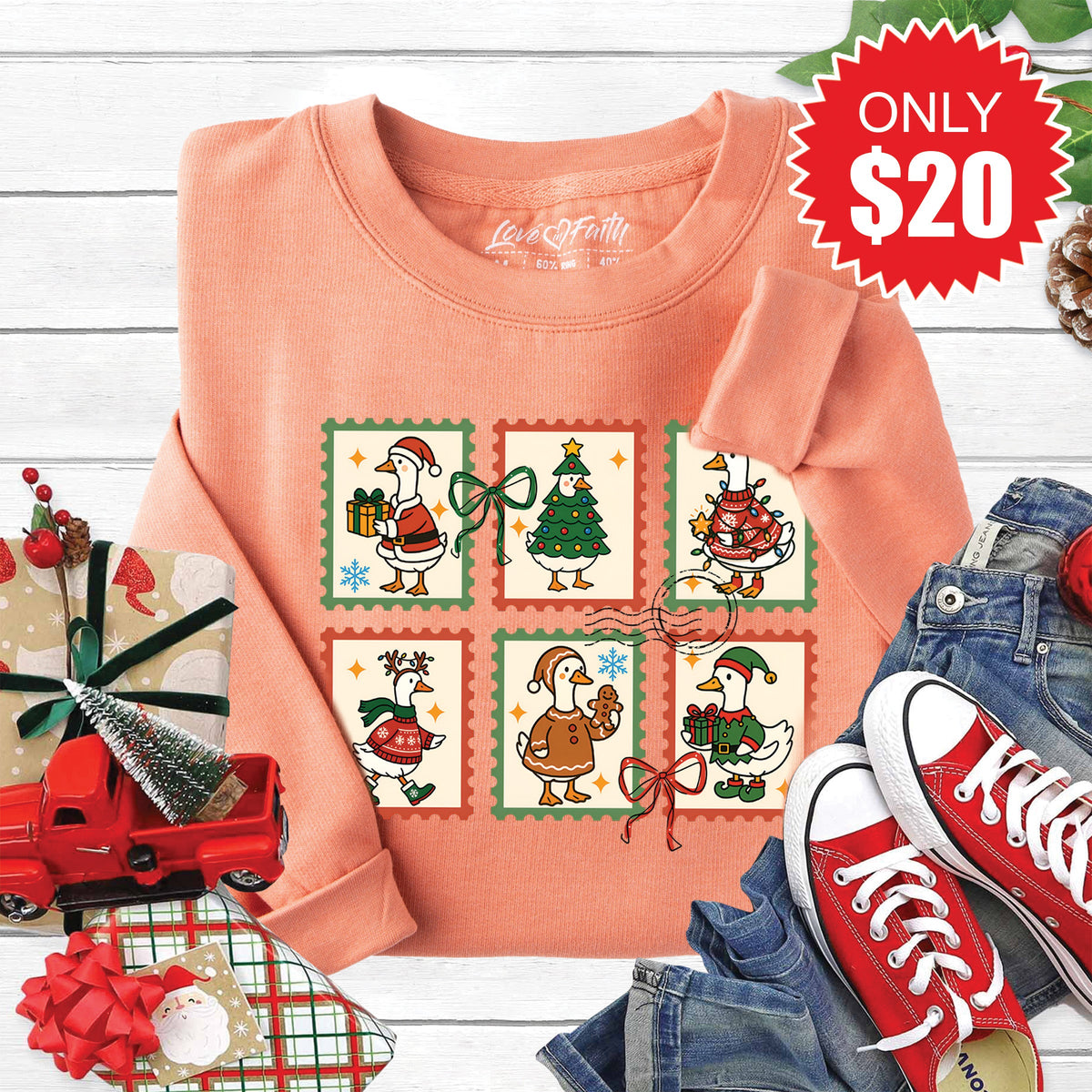 Geese Stamps Sweatshirt - Heather Terracotta - 20 product image 1