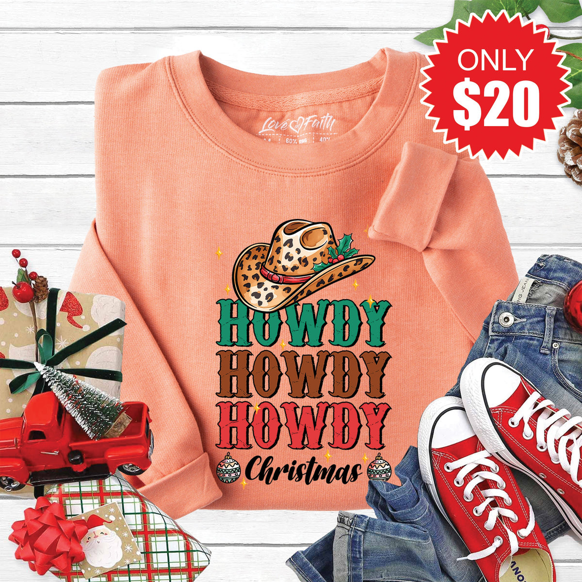Howdy Christmas Sweatshirt - Heather Terracotta - 20 product image 1