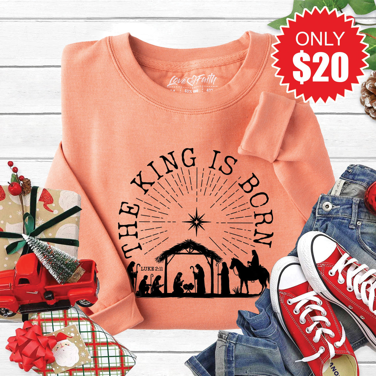 The King Is Born Sweatshirt - Heather Terracotta - 20 product image 1
