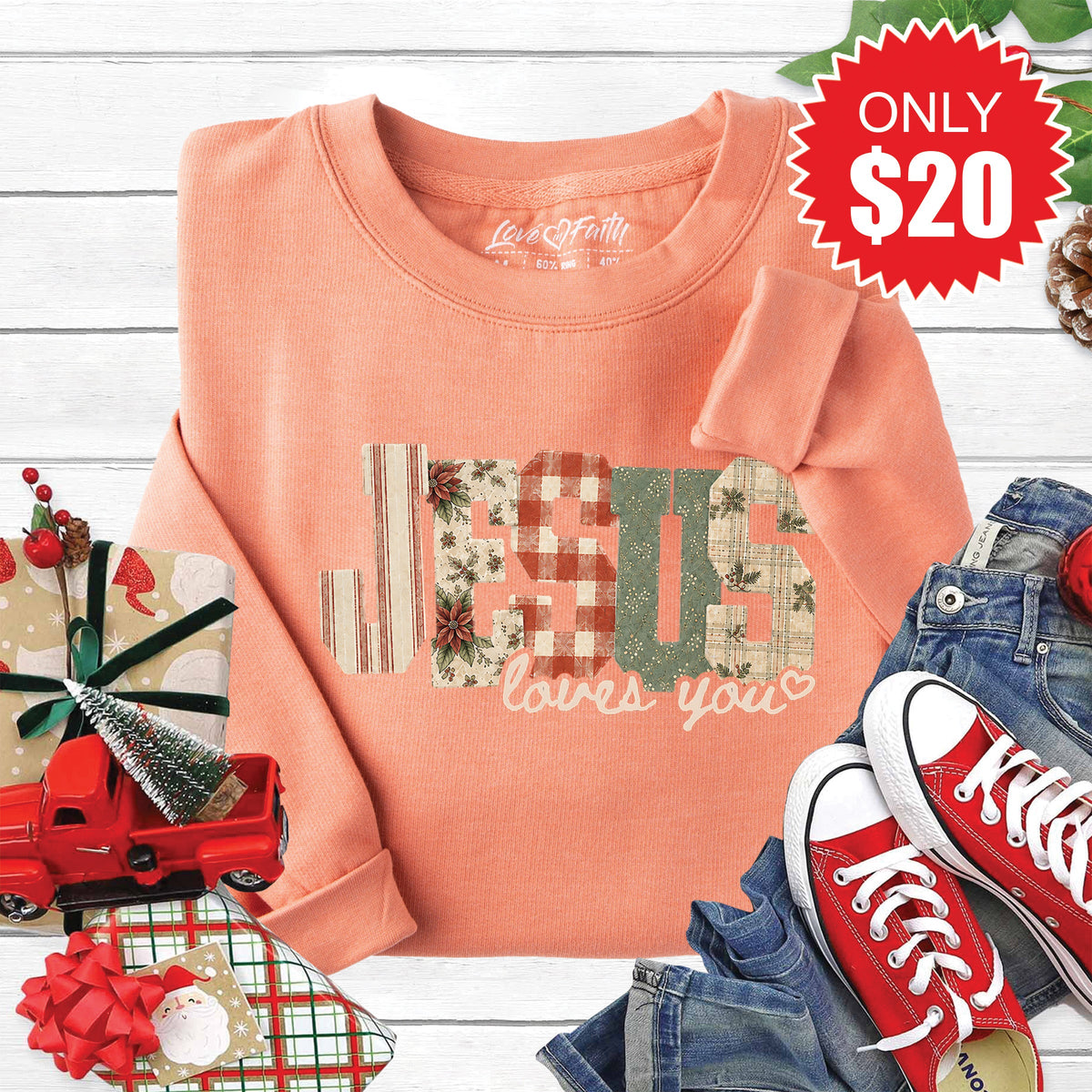 Jesus Loves You Sweatshirt - Heather Terracotta - 20 product image 1