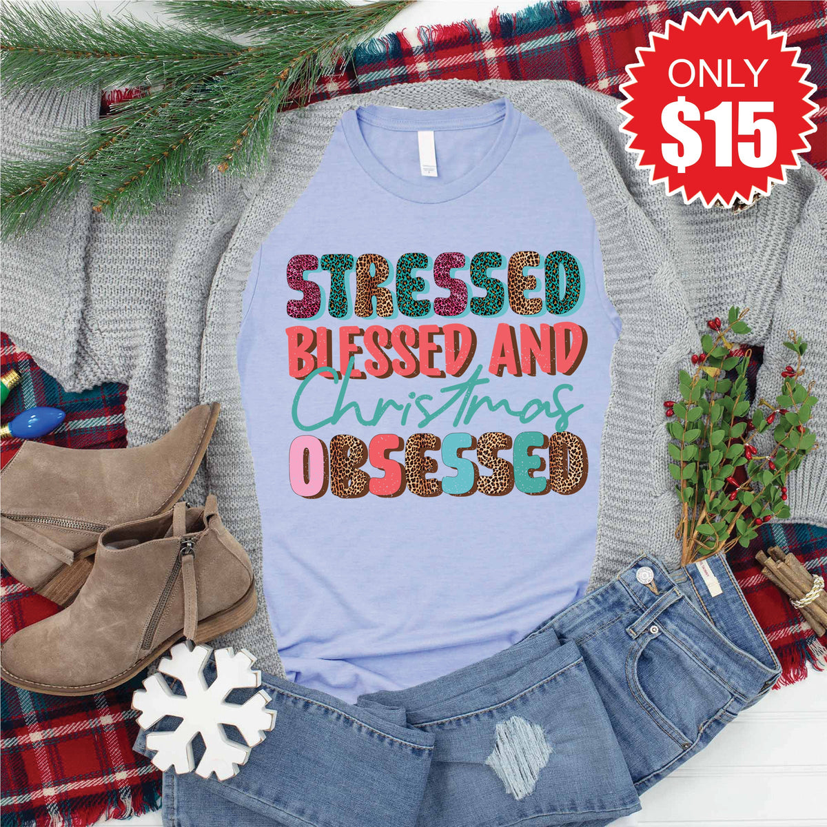 Christmas Obsessed Tee - Heather Blue - 15 product image 1