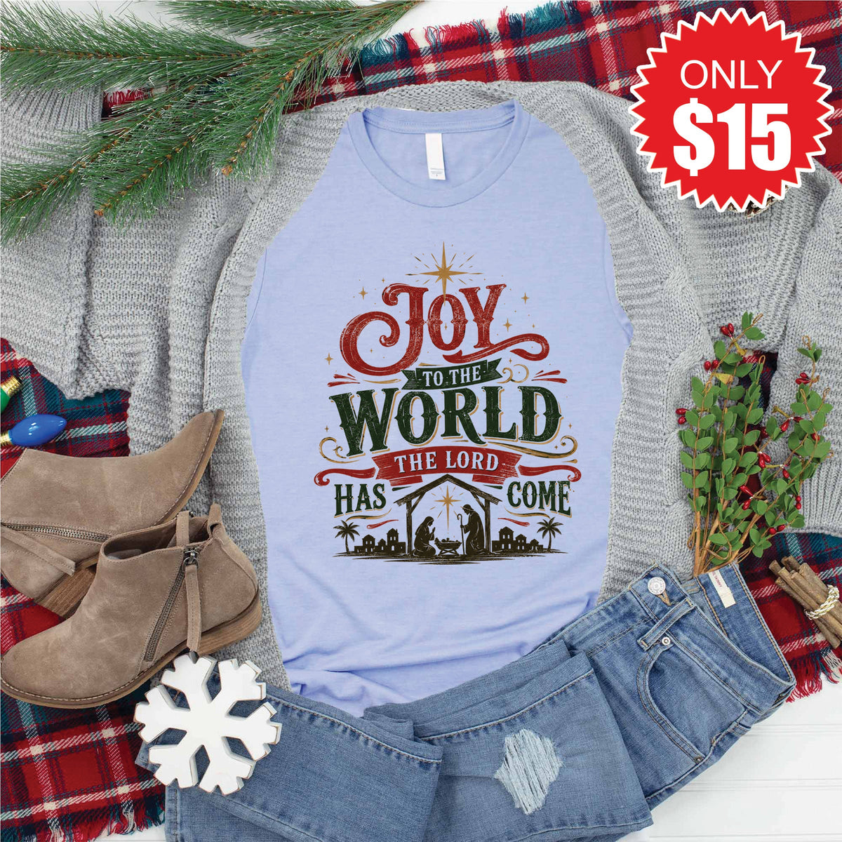 Joy To The World Tee - Heather Blue - 15 product image 1