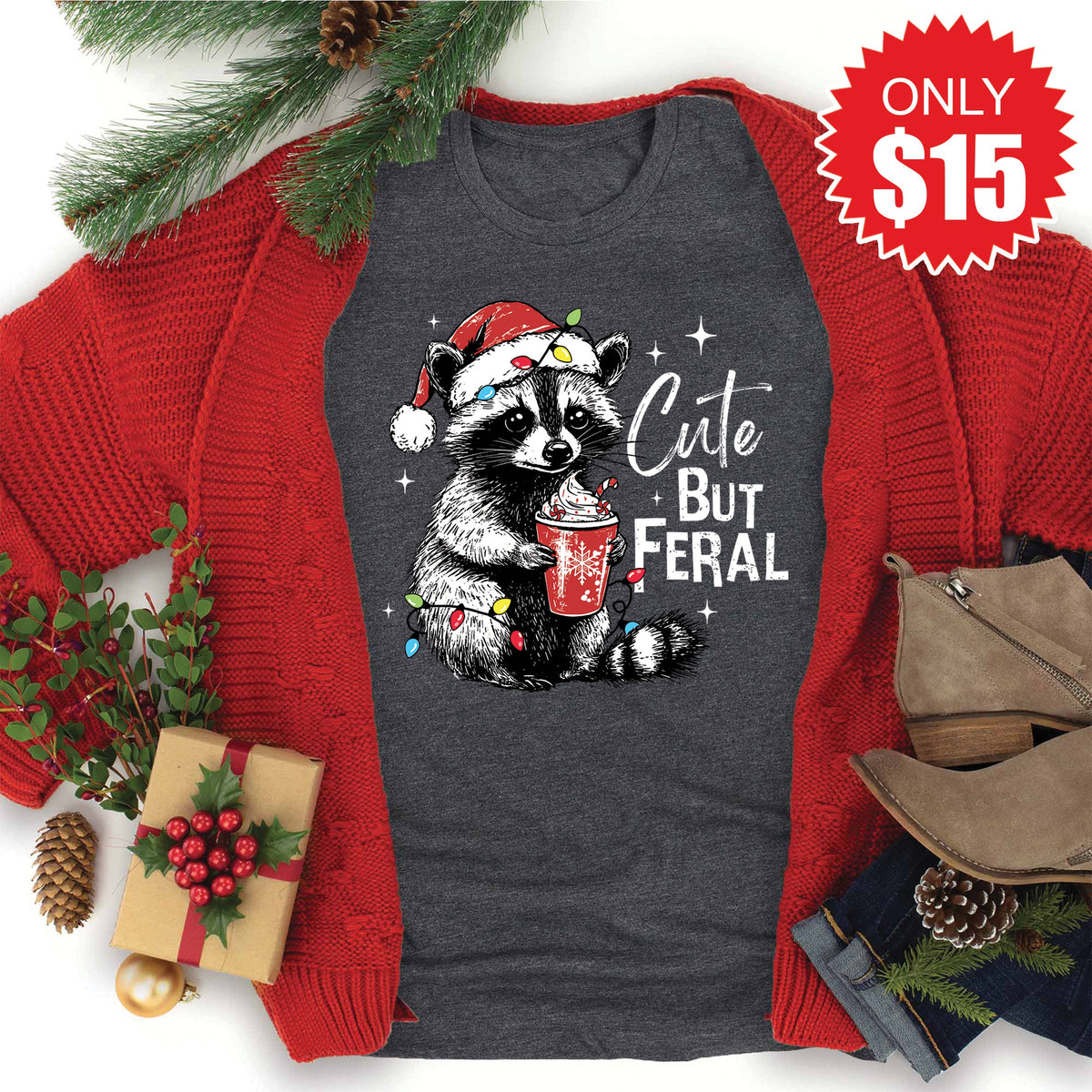 Cute But Feral Tee - Heather Charcoal - 15 product image 1