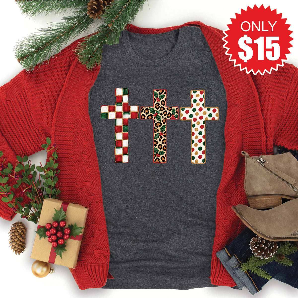 Christmas Crosses Tee - Heather Charcoal - 15 product image 1