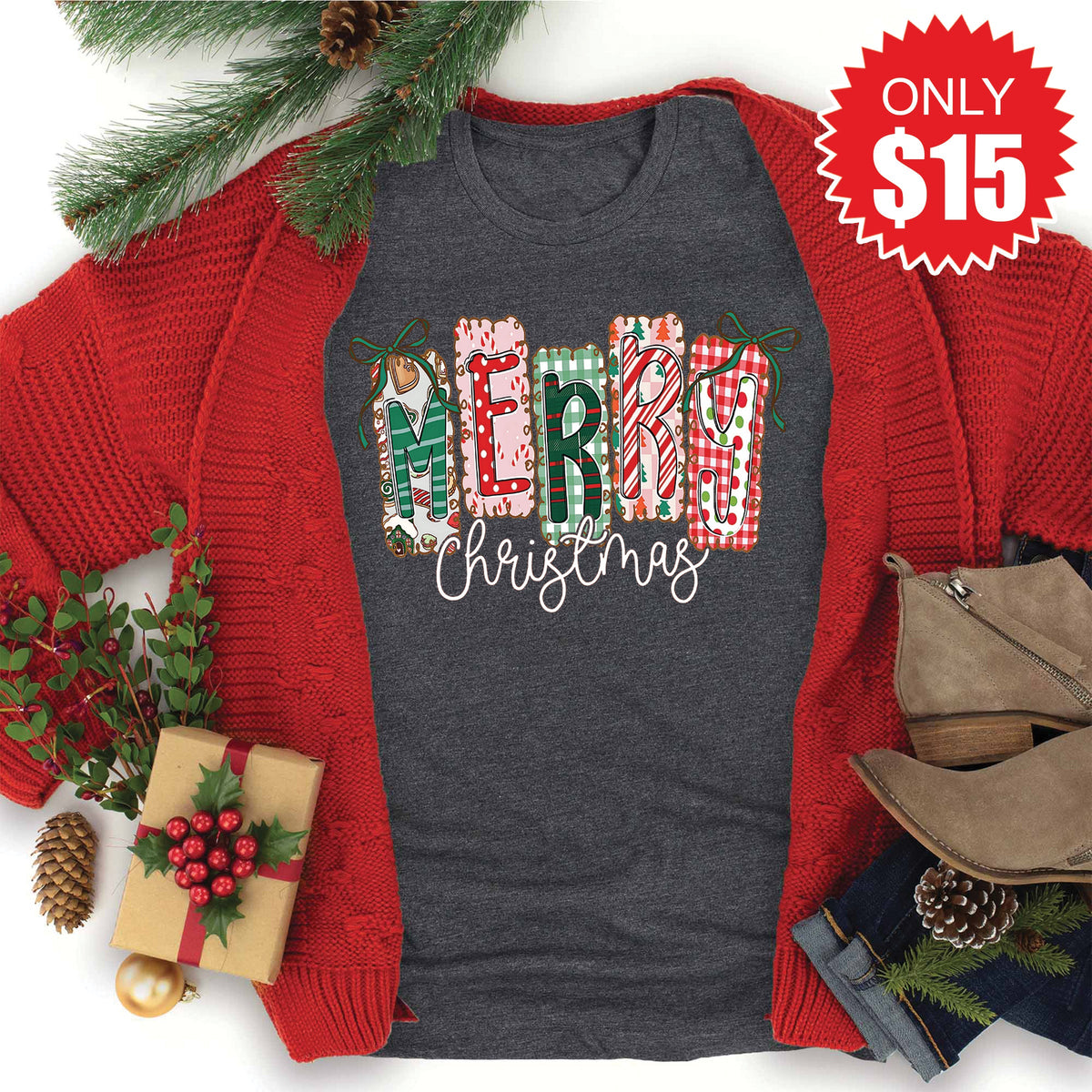 Merry Christmas Tee - Heather Charcoal - 15 product image 1