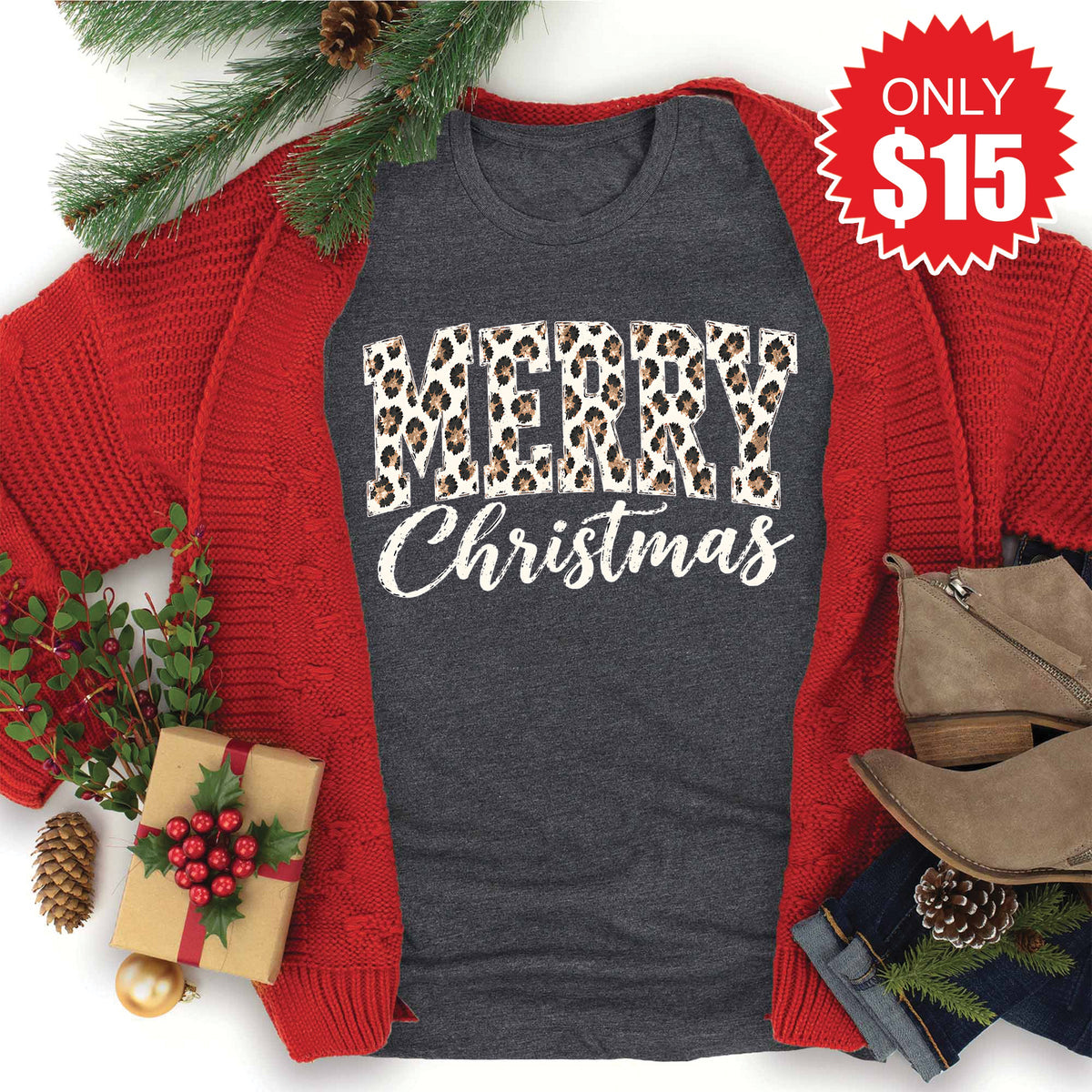Merry Christmas Tee - Heather Charcoal - 15 product image 1