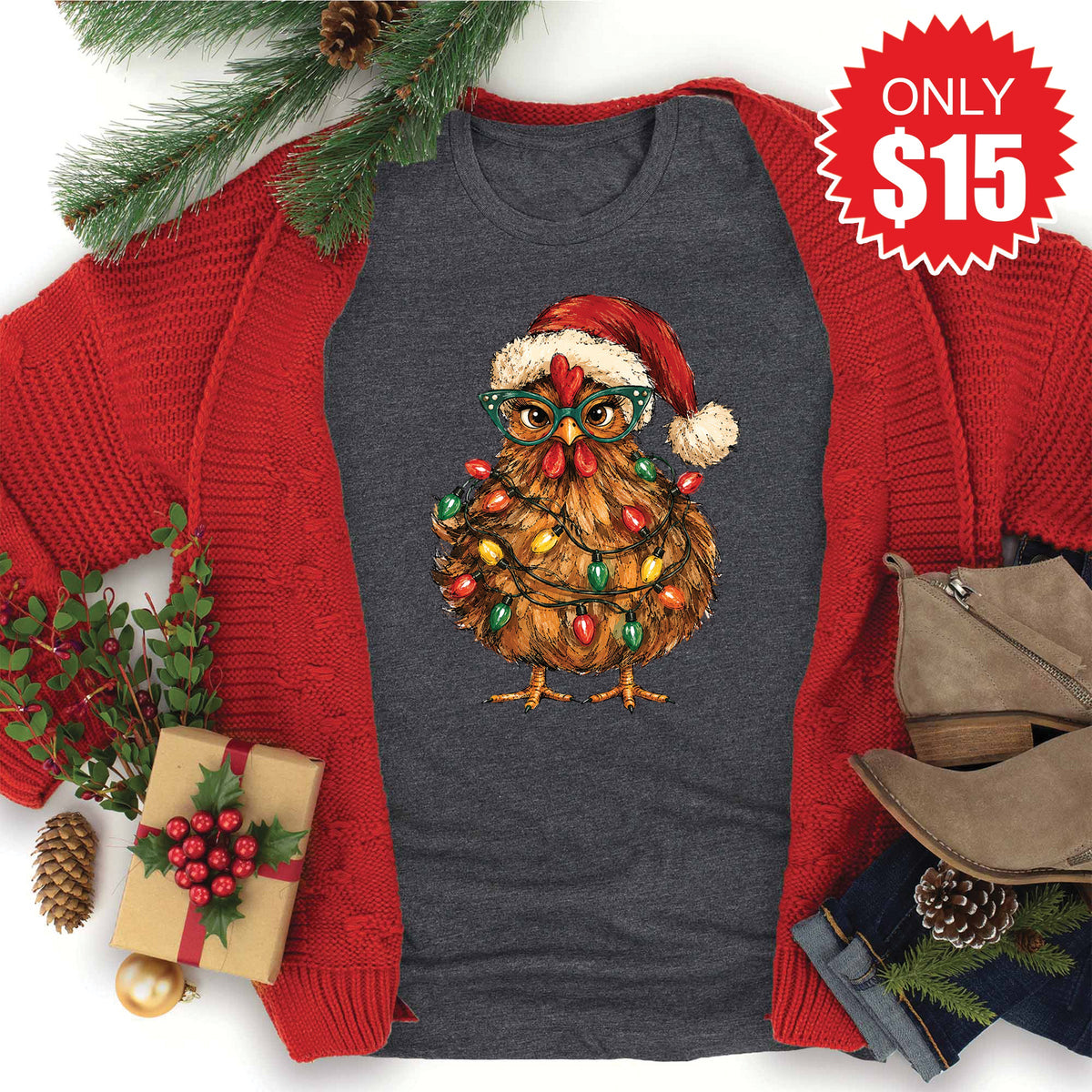 Christmas Chicken Tee - Heather Charcoal - 15 product image 1