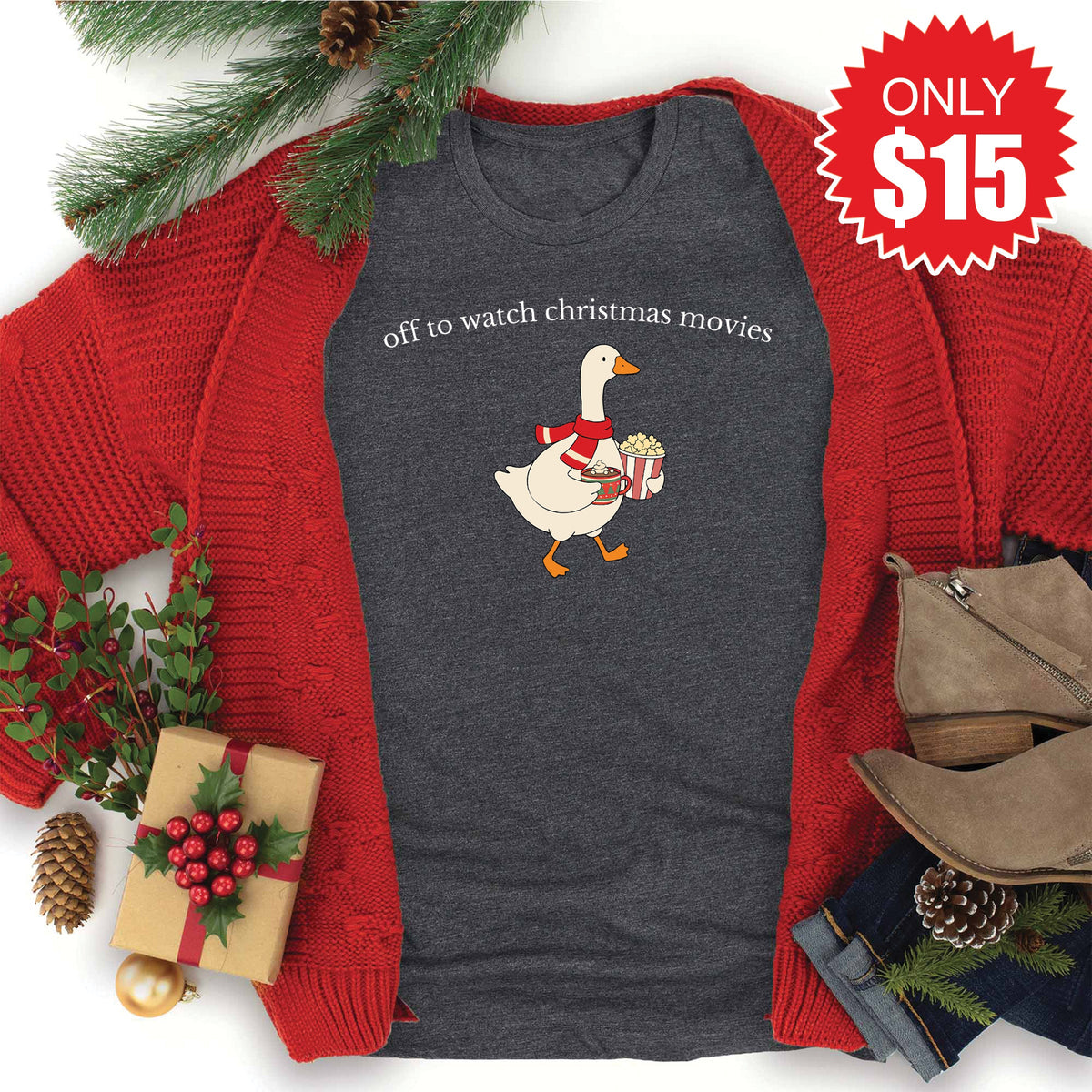 Christmas Movies Tee - Heather Charcoal - 15 product image 1