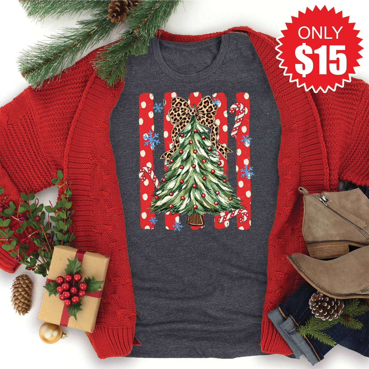 Christmas Tree Tee - Heather Charcoal - 15 product image 1