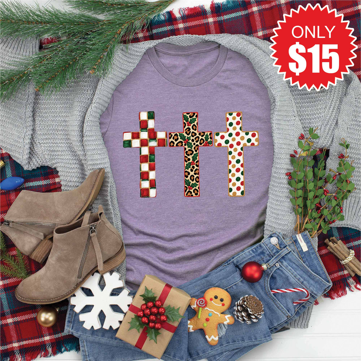 Christmas Crosses Tee - Heather Deep Purple - 15 product image 1