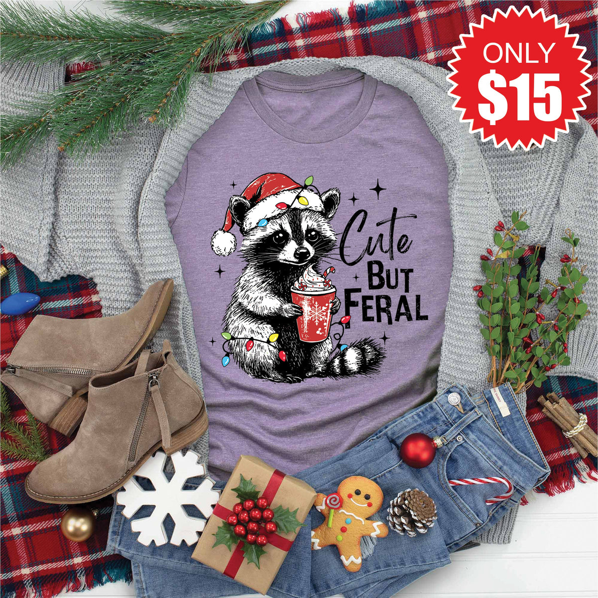 Cute But Feral Tee - Heather Deep Purple - 15 product image 1