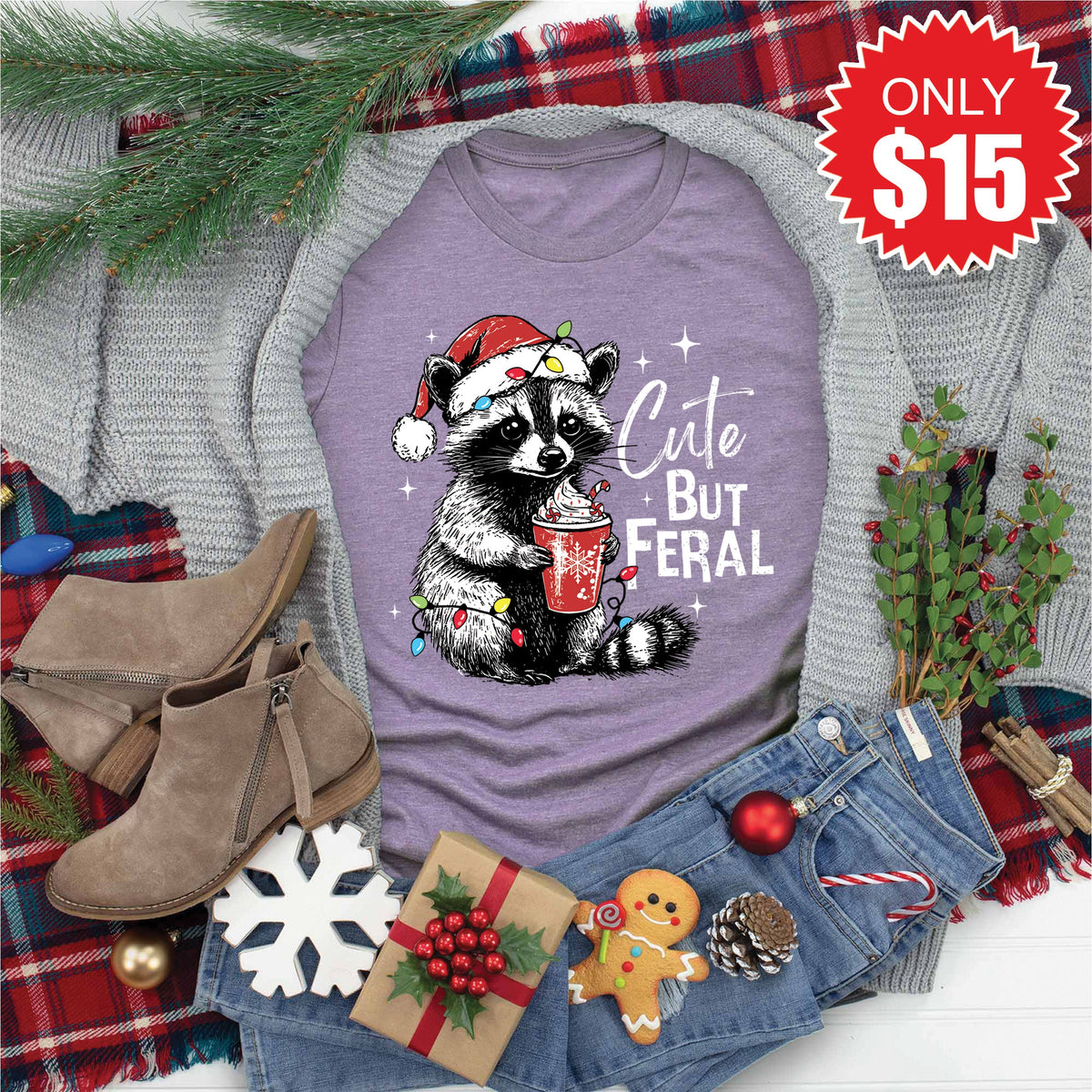 Cute But Feral Tee - Heather Deep Purple - 15 product image 1