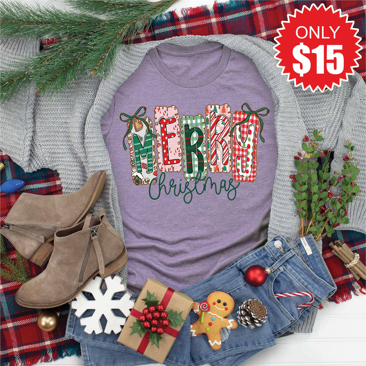Merry Christmas Tee - Heather Deep Purple - 15 product image 1
