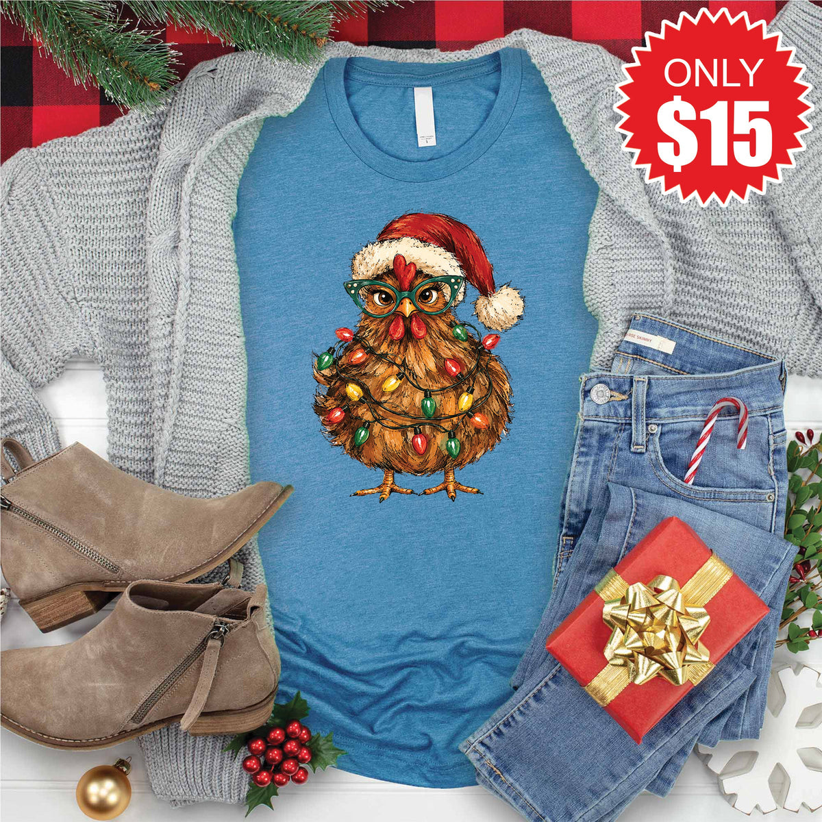 Christmas Chicken Tee - Heather Deep Teal - 15 product image 1