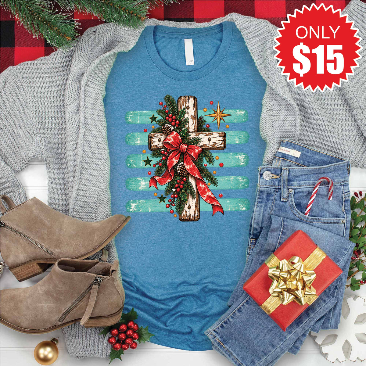 Christmas Cross Tee - Heather Deep Teal - 15 product image 1