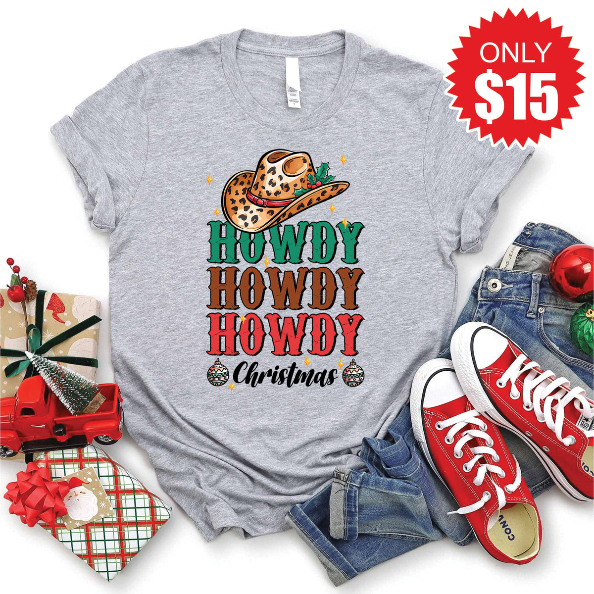 Howdy Christmas Tee - Heather Grey - 15 product image 1