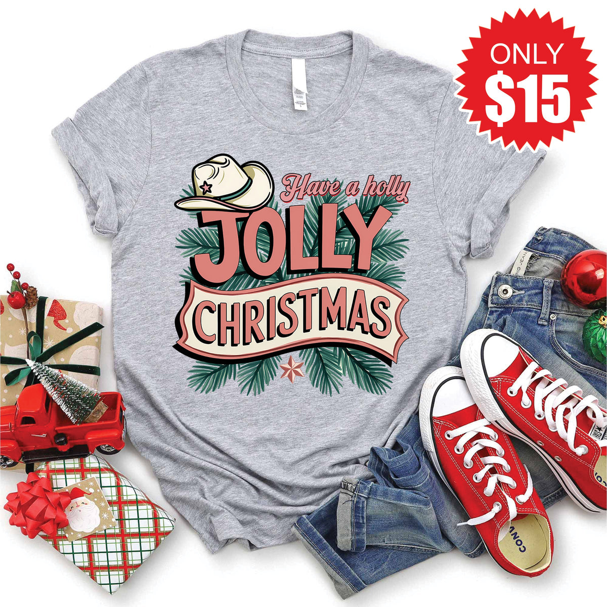 Jolly Christmas Tee - Heather Grey - 15 product image 1