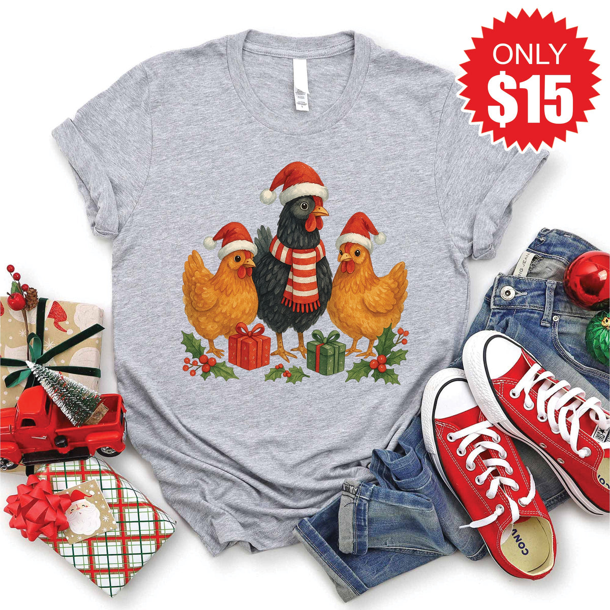 Christmas Chickens Tee - Heather Grey - 15 product image 1