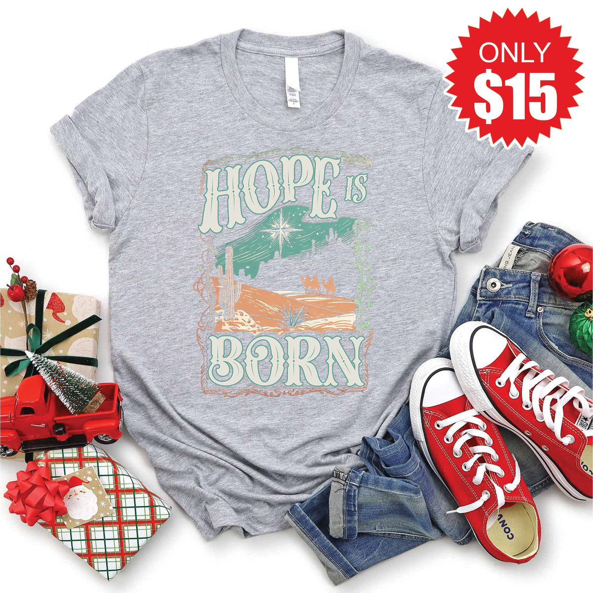 Hope Is Born Tee - Heather Grey - 15 product image 1