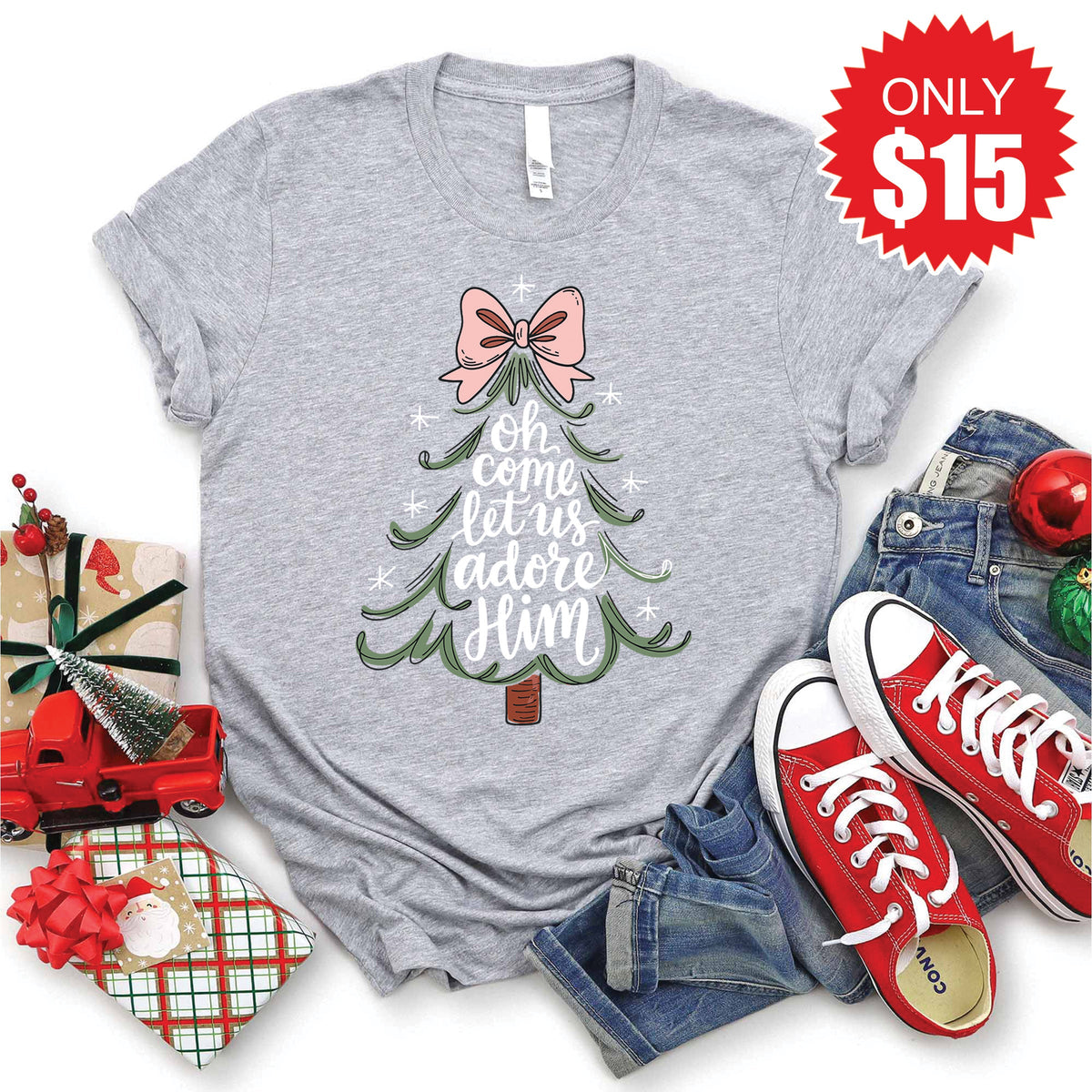 Let Us Adore Him Tee - Heather Grey - 15 product image 1