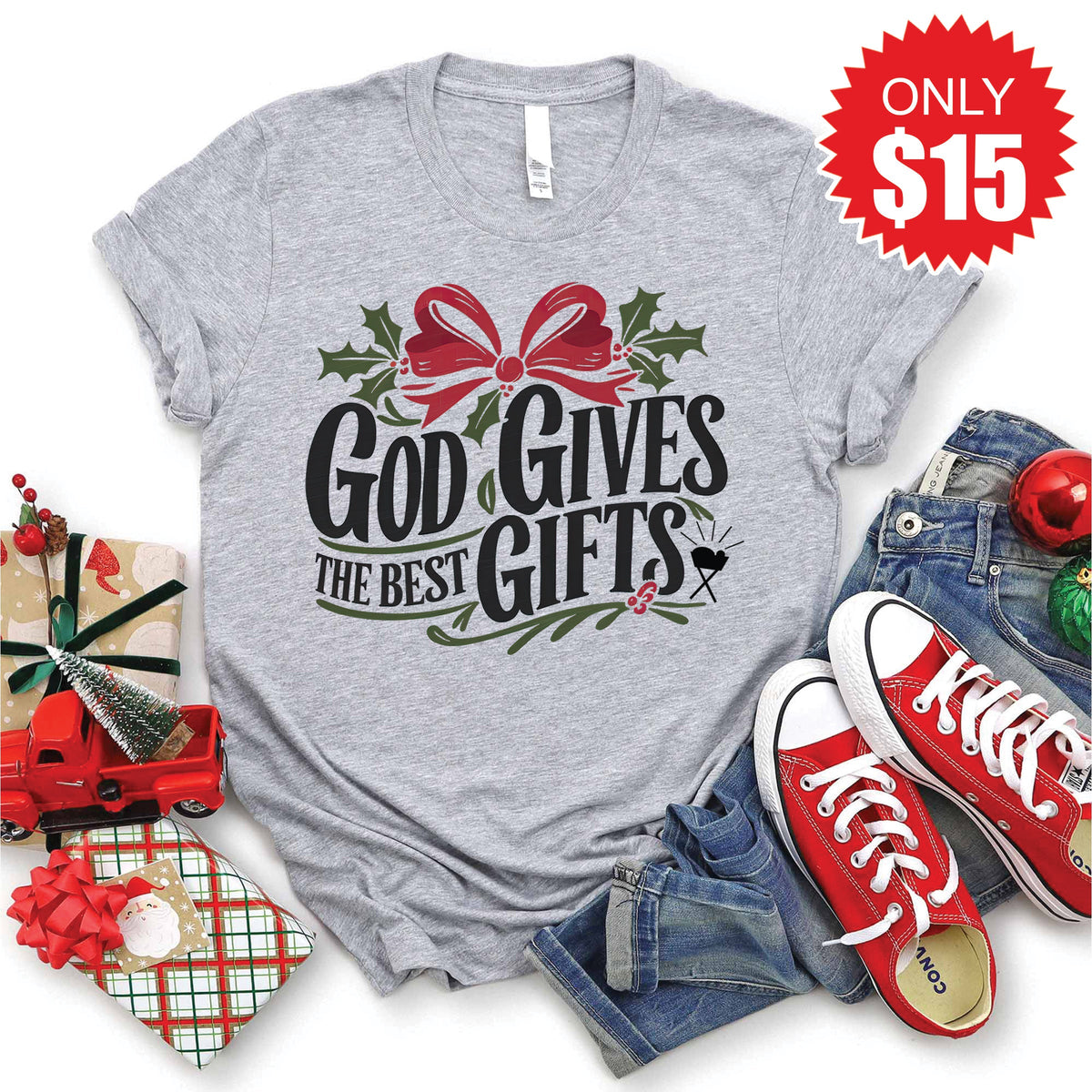 God Gives The Best Gifts Tee - Heather Grey - 15 product image 1