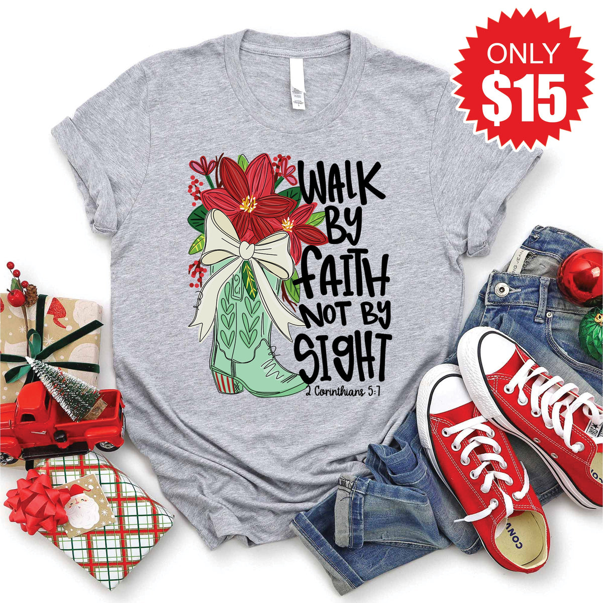 Walk By Faith Tee - Heather Grey - 15 product image 1