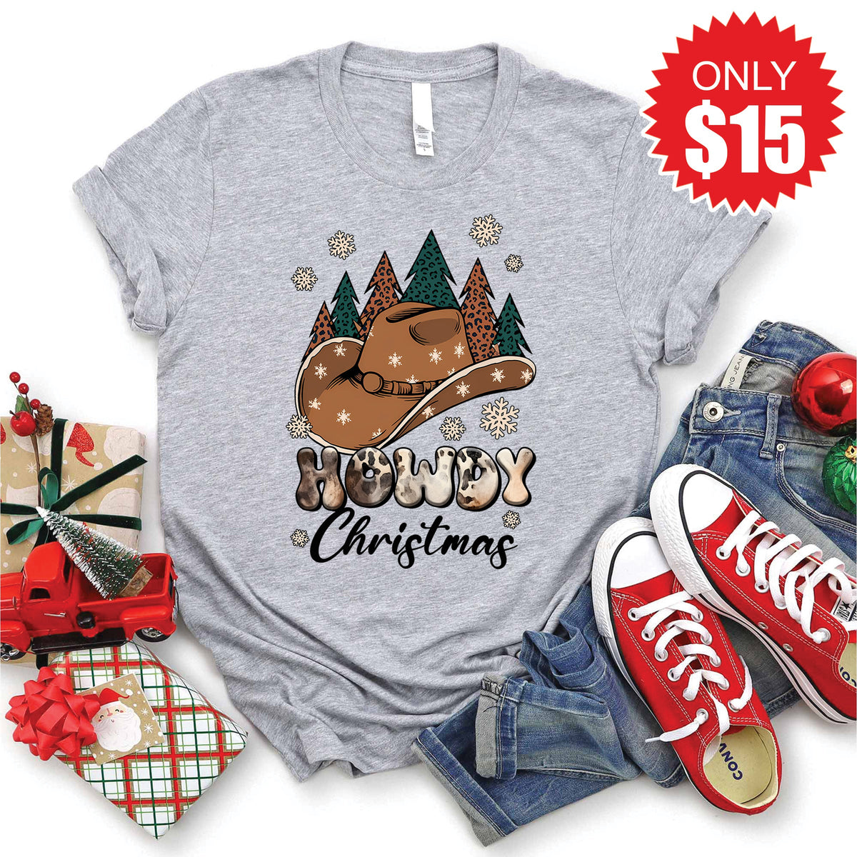 Howdy Christmas Tee - Heather Grey - 15 product image 1