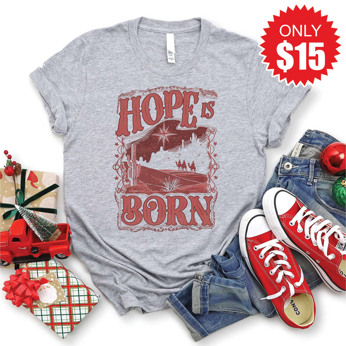Hope Is Born Tee - Heather Grey - 15 product image 1