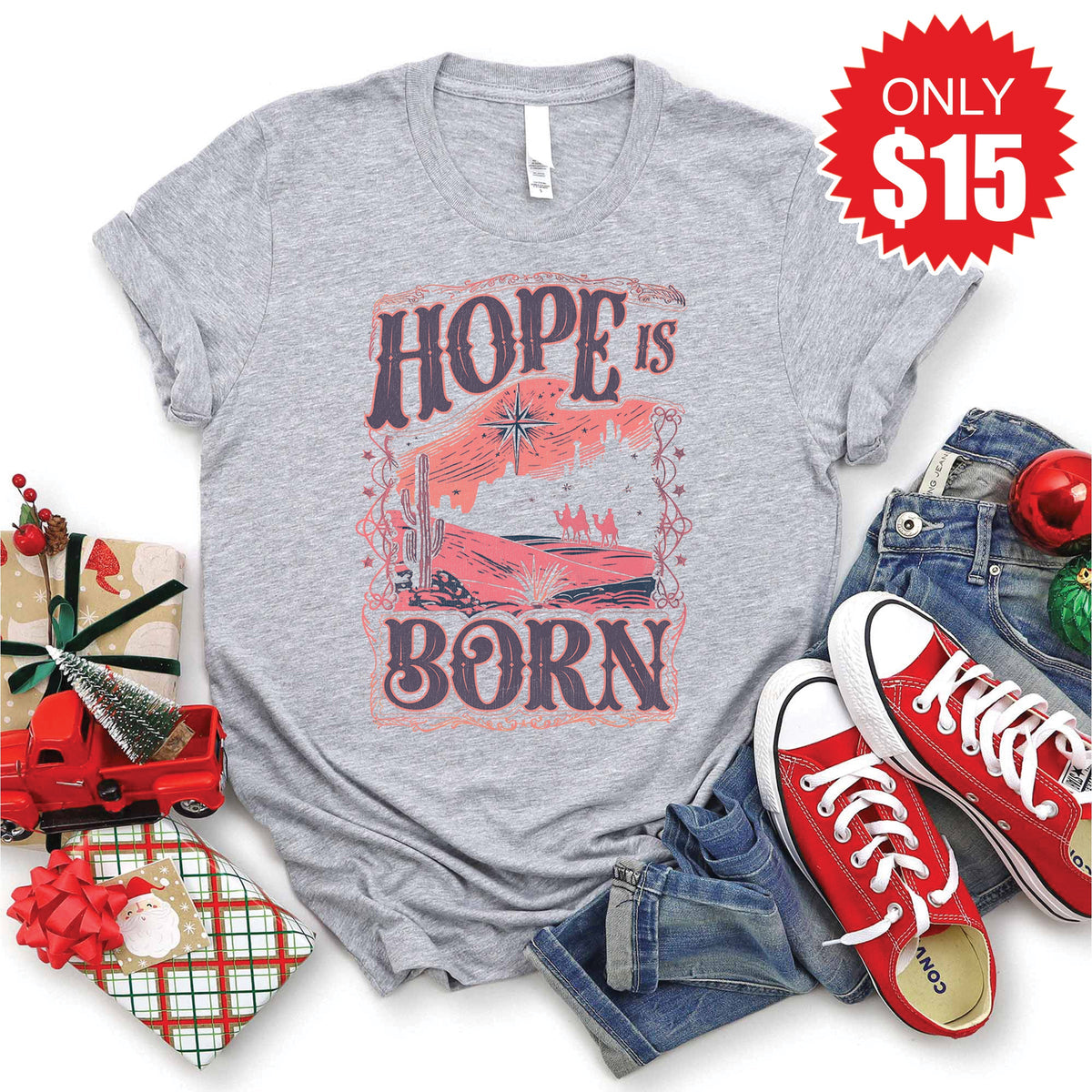 Hope Is Born Tee - Heather Grey - 15 product image 1